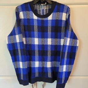 ASOS Blue Black White Plaid Knit Sweater
